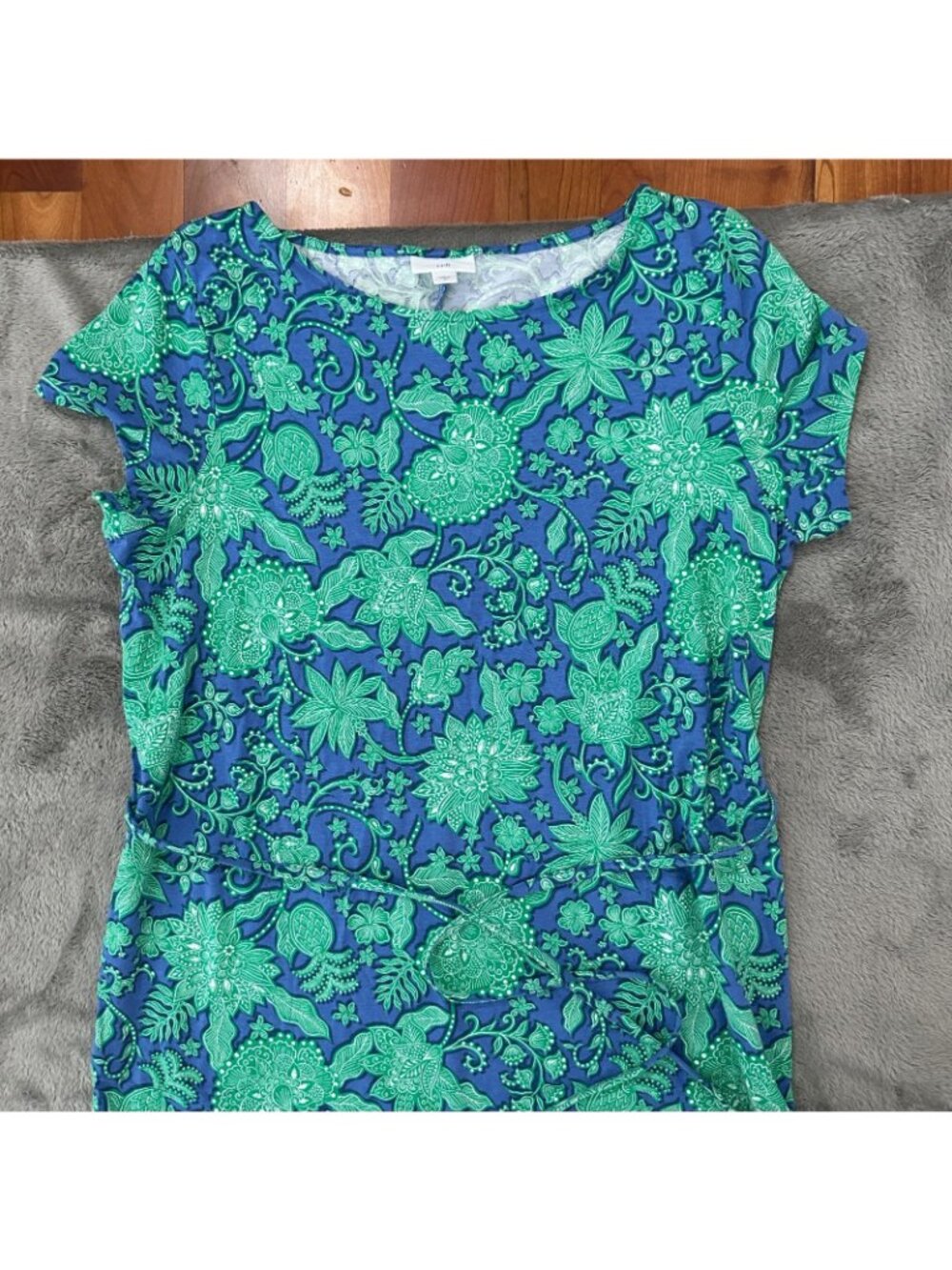 J. Jill Short Sleeve Belted Maxi Dress Blue Green Womens MEDIUM Pockets Cotton - Picture 5 of 7